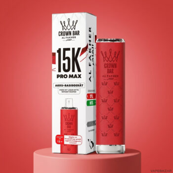 Al Fakher Crown Bar 15K Pro Max Basisgeraet in Rot - Verpackung und Geraet
