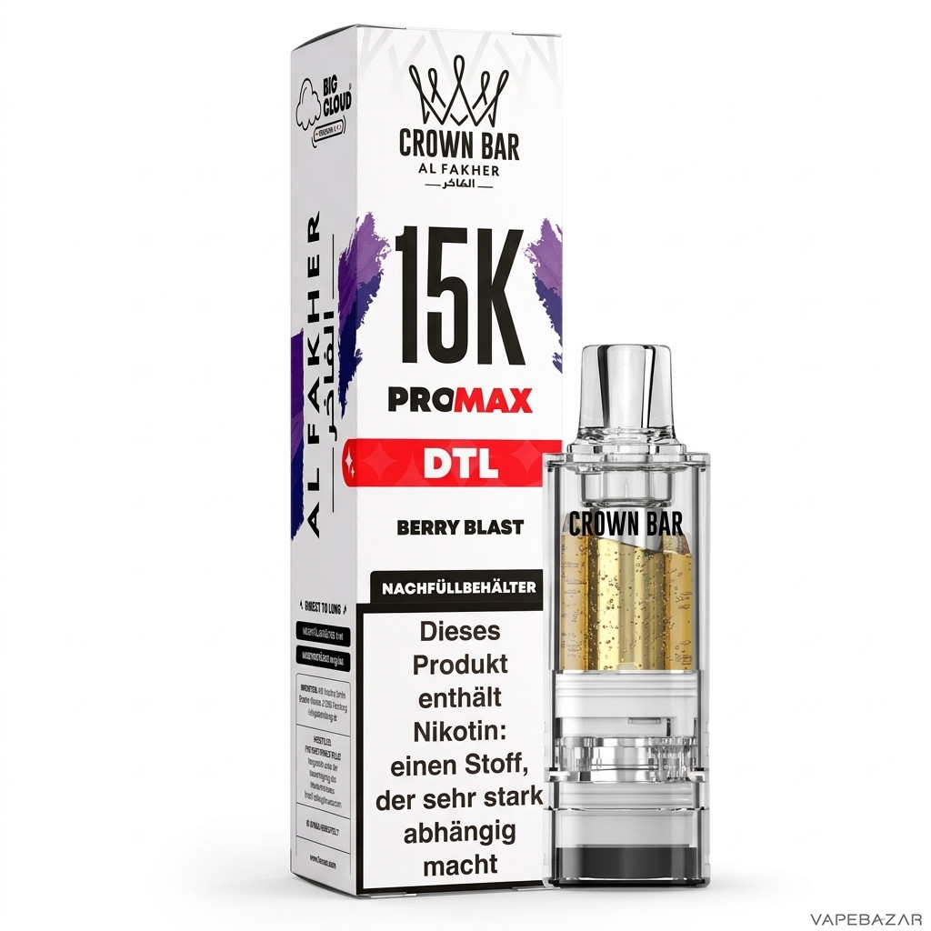 Al Fakher 15K Pro Max Berry Blast Drittbild | Vapebazar Al Fakher Crown Bar 15K Pro Max Pod Berry Blast - Produktbild Auf Weiss