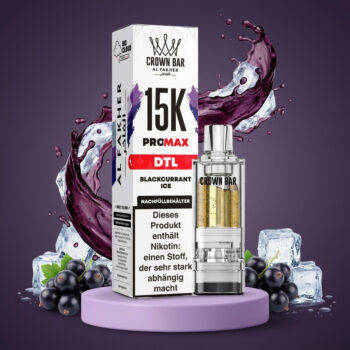 Al Fakher Crown Bar 15K Pro Max Pod Blackcurrant Ice - Verpackung und Nachfuellbehaelter