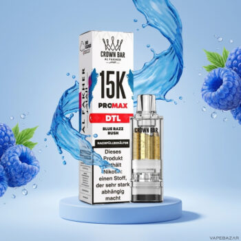 Al Fakher Crown Bar 15K Pro Max Pod Blue Razz Rush - Verpackung und Nachfuellbehaelter