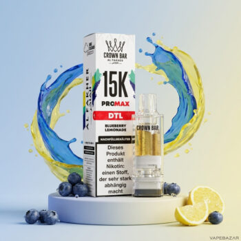 Al Fakher Crown Bar 15K Pro Max Pod Blueberry Lemonade - Verpackung und Nachfuellbehaelter