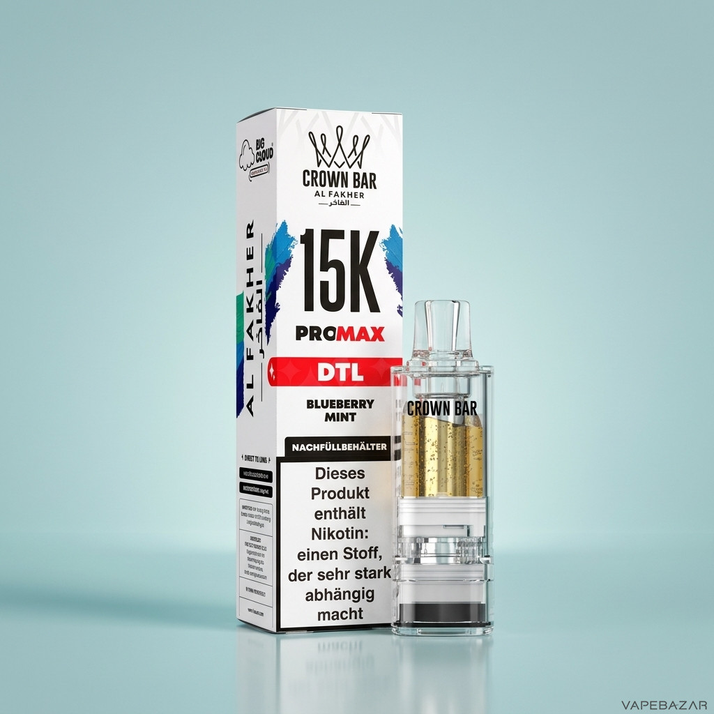 Al Fakher 15K Pro Max Blueberry Mint Zweitbild | Vapebazar Al Fakher Crown Bar 15K Pro Max Pod Blueberry Mint - Detailansicht