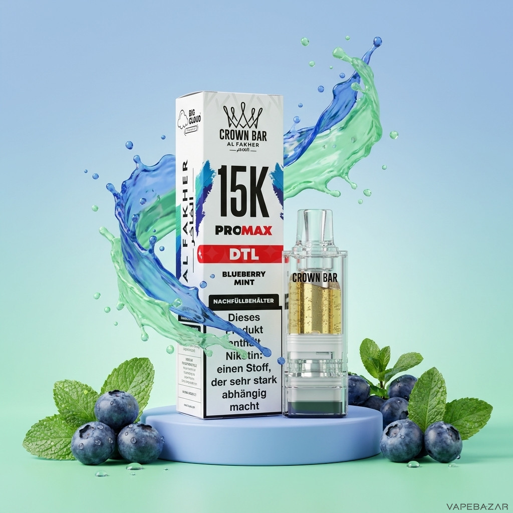 Al Fakher 15K Pro Max Blueberry Mint | Vapebazar Al Fakher Crown Bar 15K Pro Max Pod Blueberry Mint - Verpackung Und Nachfuellbehaelter