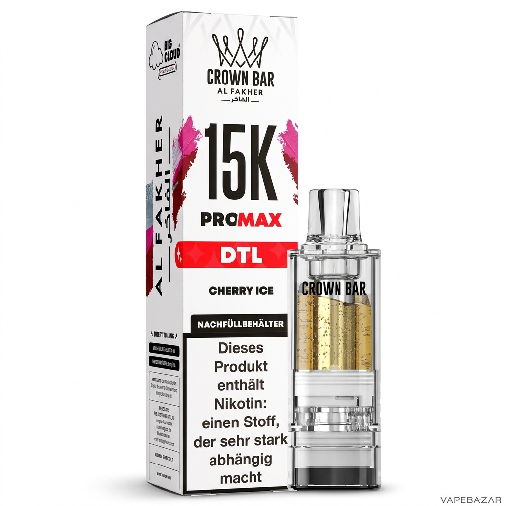 Al Fakher 15K Pro Max Cherry Ice Drittbild | Vapebazar Al Fakher Crown Bar 15K Pro Max Pod Cherry Ice - Produktbild Auf Weiss