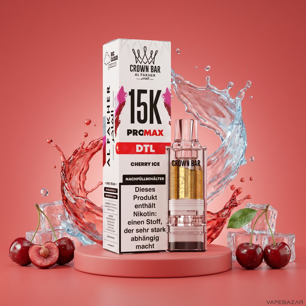 Al Fakher 15K Pro Max Cherry Ice | Vapebazar Al Fakher Crown Bar 15K Pro Max Pod Cherry Ice - Verpackung Und Nachfuellbehaelter