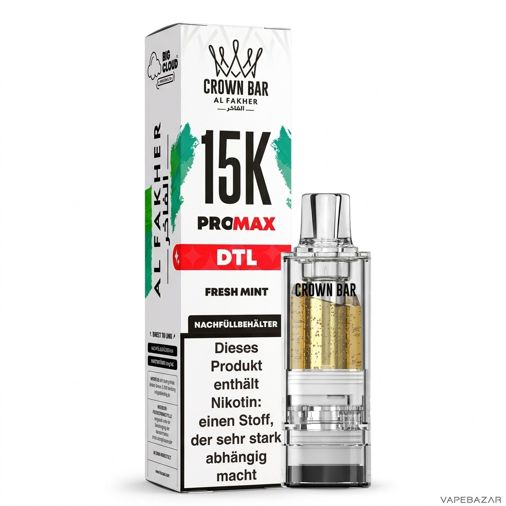 Al Fakher 15K Pro Max Fresh Mint Drittbild | Vapebazar Al Fakher Crown Bar 15K Pro Max Pod Fresh Mint - Produktbild Auf Weiss