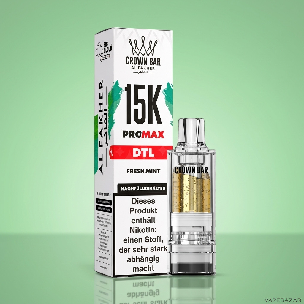 Al Fakher 15K Pro Max Fresh Mint Zweitbild | Vapebazar Al Fakher Crown Bar 15K Pro Max Pod Fresh Mint - Detailansicht