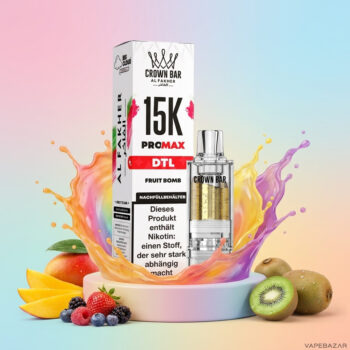 Al Fakher Crown Bar 15K Pro Max Pod Fruit Bomb - Verpackung und Nachfuellbehaelter