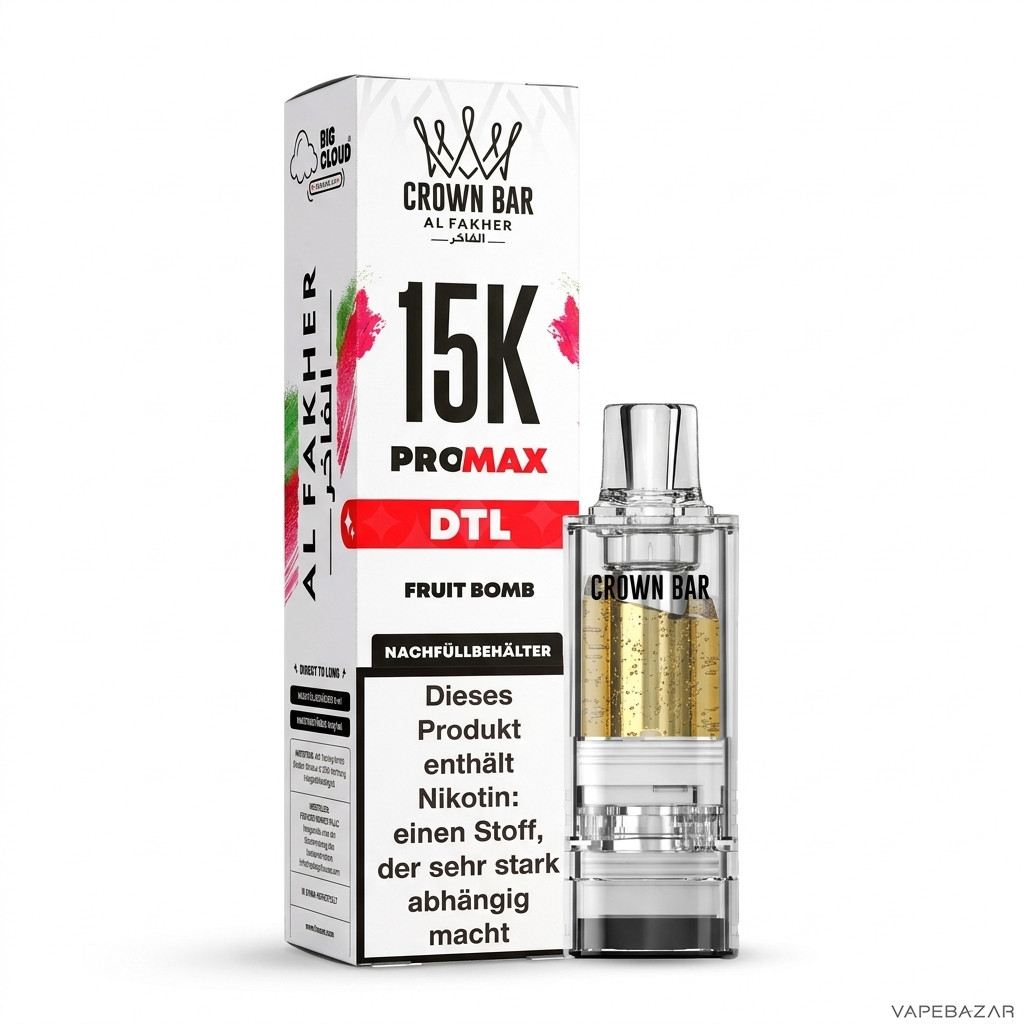 Al Fakher 15K Pro Max Fruit Bomb Drittbild | Vapebazar Al Fakher Crown Bar 15K Pro Max Pod Fruit Bomb - Produktbild Auf Weiss