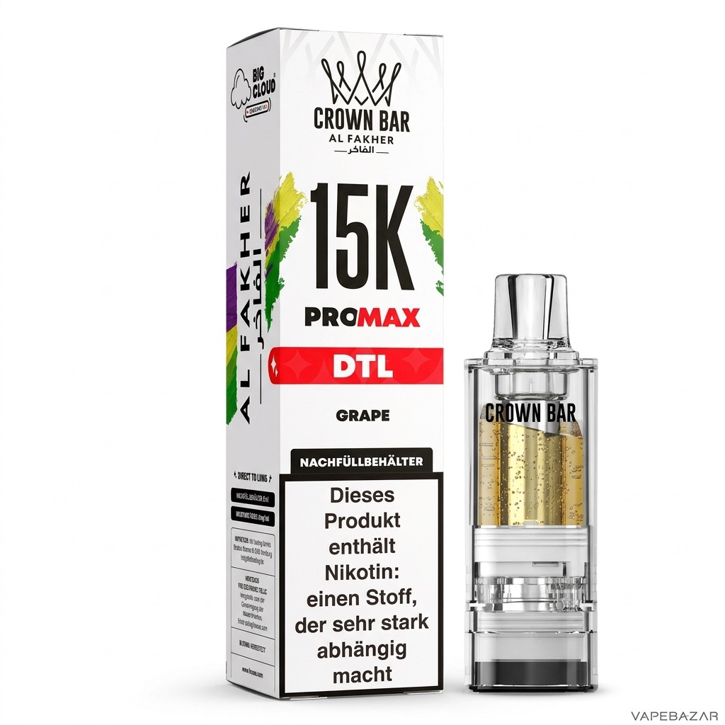 Al Fakher 15K Pro Max Grape Drittbild | Vapebazar Al Fakher Crown Bar 15K Pro Max Pod Grape - Produktbild Auf Weiss