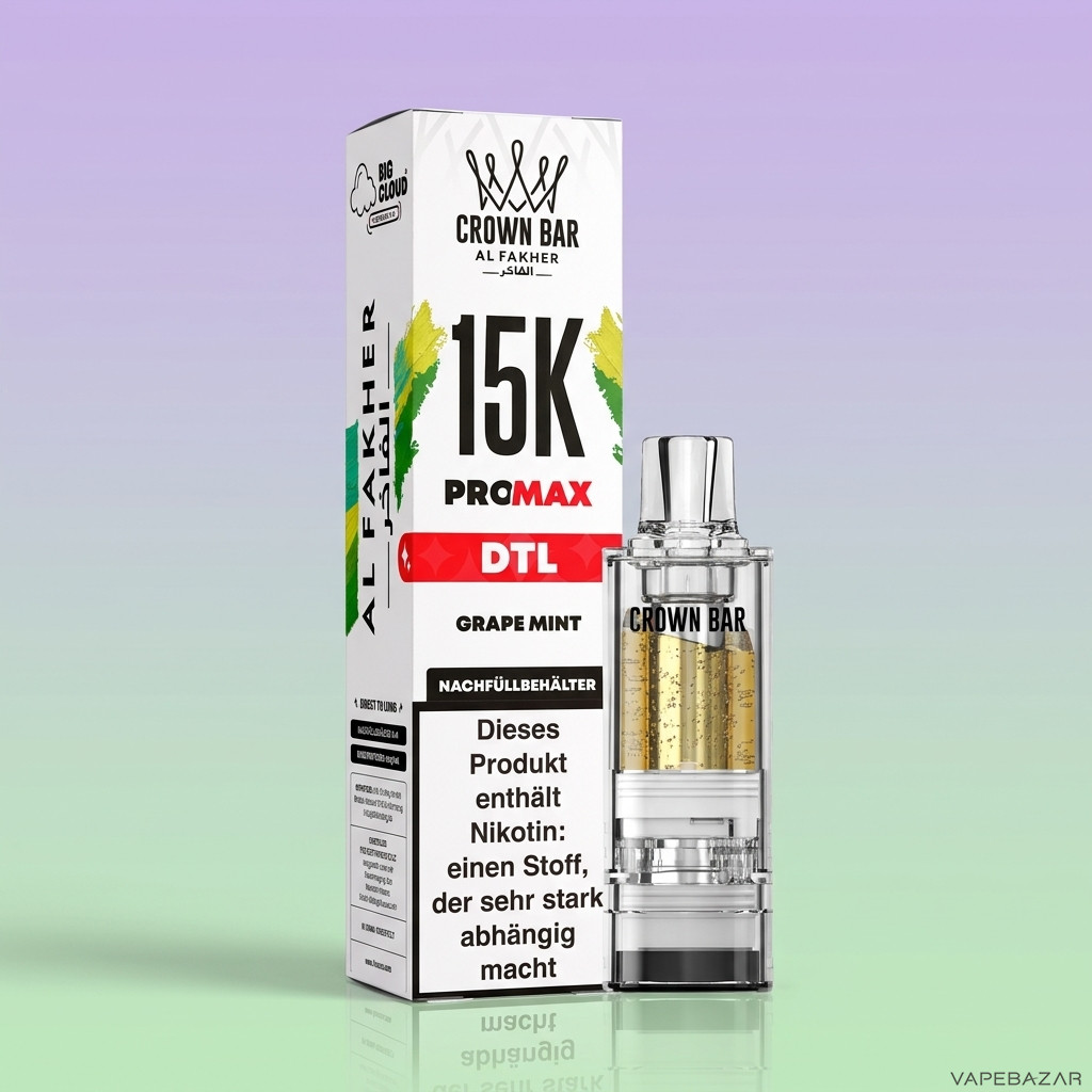 Al Fakher 15K Pro Max Grape Mint Zweitbild | Vapebazar Al Fakher Crown Bar 15K Pro Max Pod Grape Mint - Detailansicht