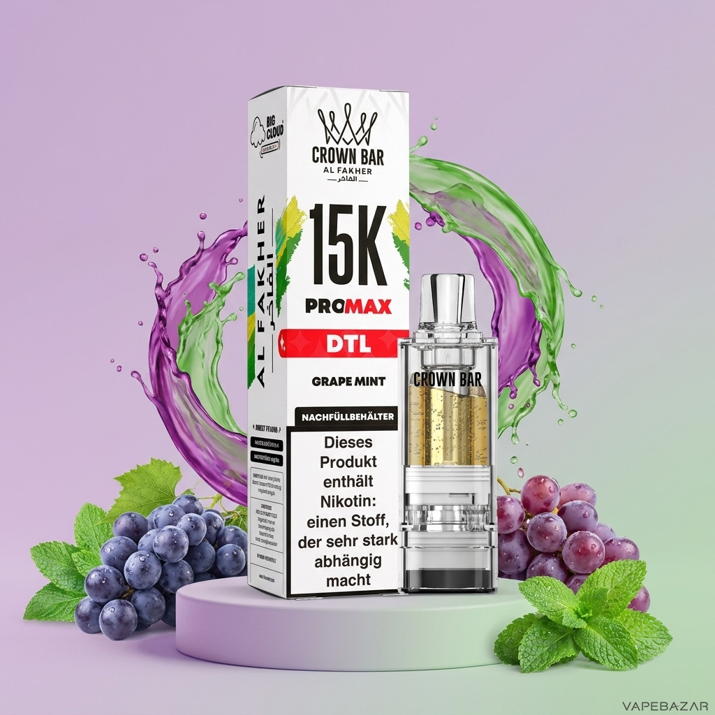 Al Fakher 15K Pro Max Grape Mint | Vapebazar Al Fakher Crown Bar 15K Pro Max Pod Grape Mint - Verpackung Und Nachfuellbehaelter