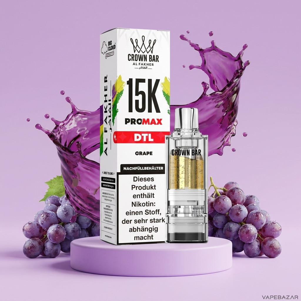 Al Fakher 15K Pro Max Grape | Vapebazar Al Fakher Crown Bar 15K Pro Max Pod Grape - Verpackung Und Nachfuellbehaelter
