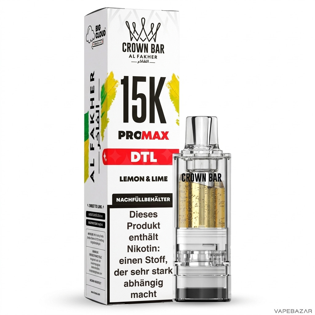 Al Fakher 15K Pro Max Lemon and Lime Drittbild | Vapebazar Al Fakher Crown Bar 15K Pro Max Pod Lemon &Amp; Lime - Produktbild Auf Weiss