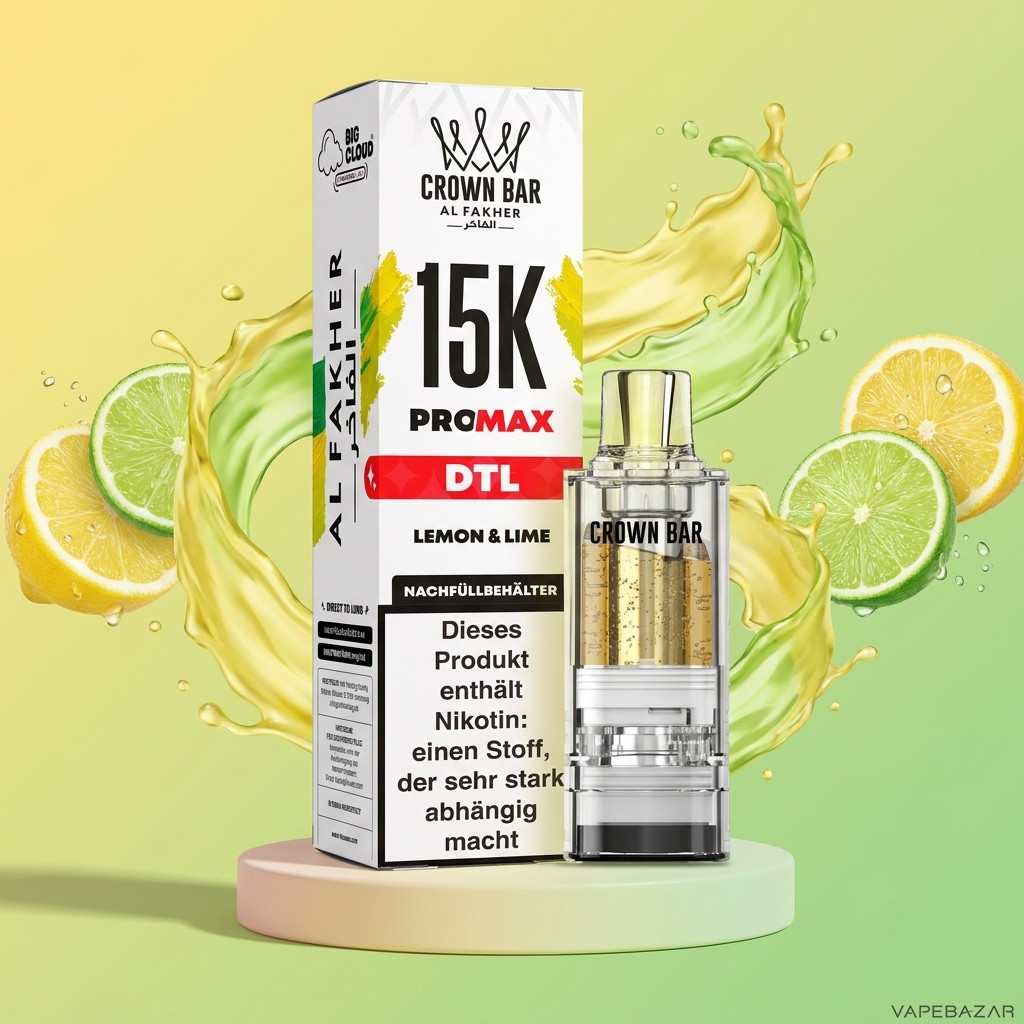 Al Fakher 15K Pro Max Lemon and Lime | Vapebazar Al Fakher Crown Bar 15K Pro Max Pod Lemon &Amp; Lime - Verpackung Und Nachfuellbehaelter
