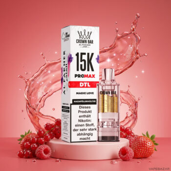 Al Fakher Crown Bar 15K Pro Max Pod Magic Love - Verpackung und Nachfuellbehaelter