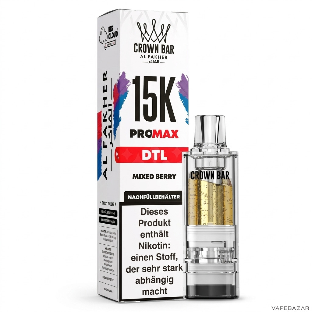 Al Fakher 15K Pro Max Mixed Berry Drittbild | Vapebazar Al Fakher Crown Bar 15K Pro Max Pod Mixed Berry - Produktbild Auf Weiss