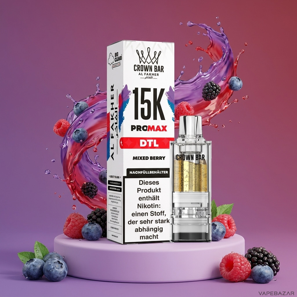 Al Fakher 15K Pro Max Mixed Berry | Vapebazar Al Fakher Crown Bar 15K Pro Max Pod Mixed Berry - Verpackung Und Nachfuellbehaelter