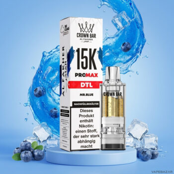 Al Fakher Crown Bar 15K Pro Max Pod Mr. Blue - Verpackung und Nachfuellbehaelter