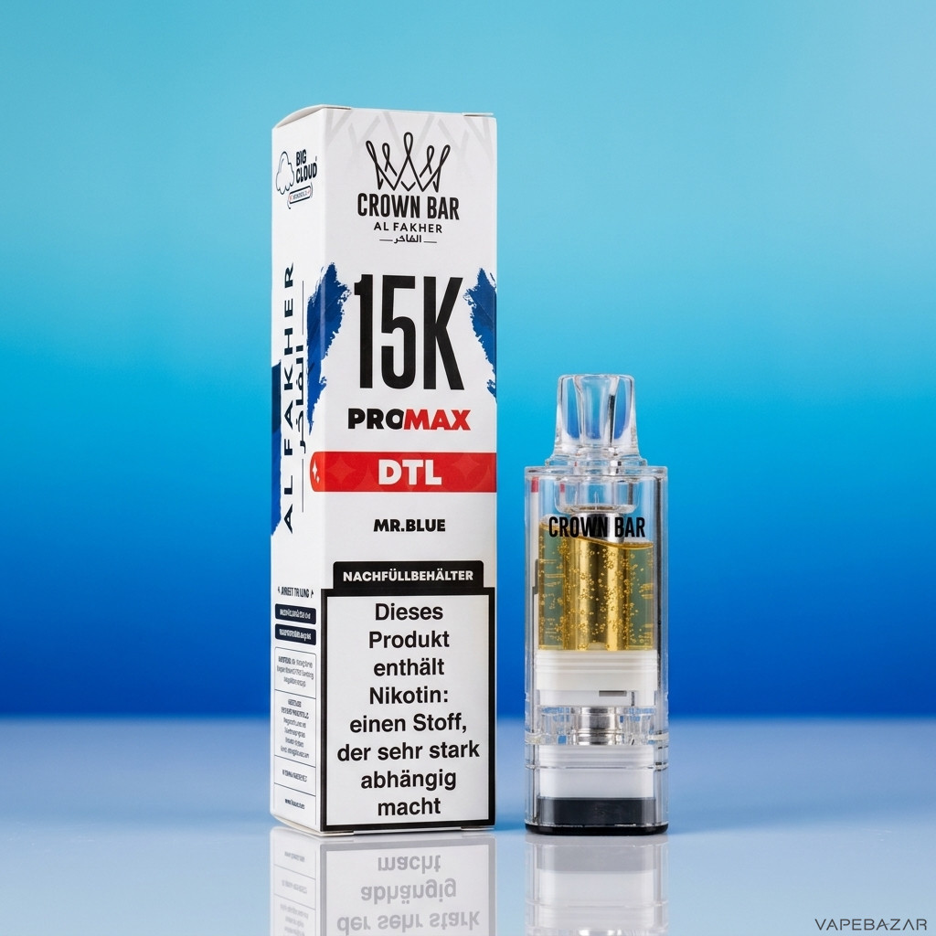 Al Fakher 15K Pro Max Mr Blue Zweitbild | Vapebazar Al Fakher Crown Bar 15K Pro Max Pod Mr. Blue - Detailansicht