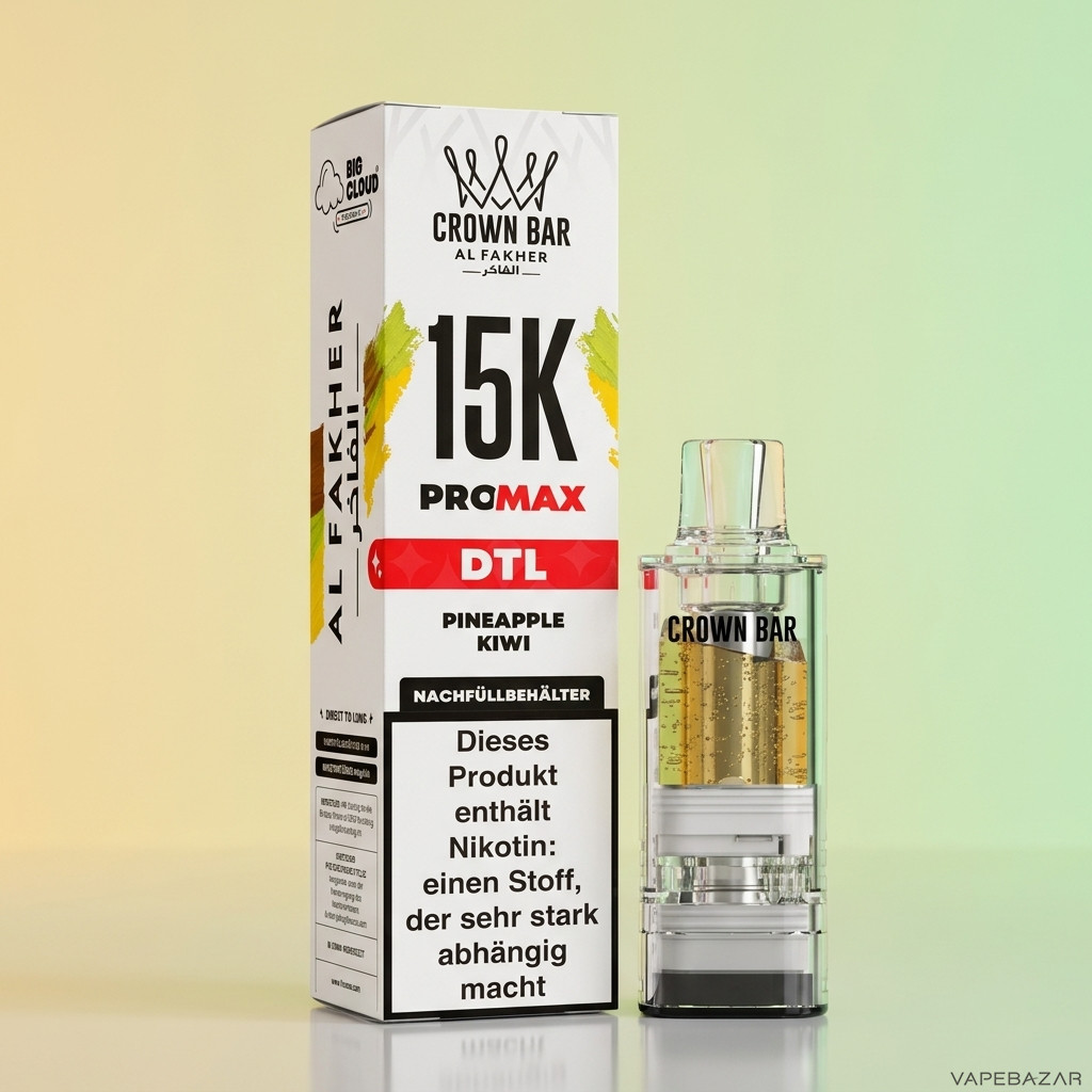Al Fakher 15K Pro Max Pineapple Kiwi Zweitbild | Vapebazar Al Fakher Crown Bar 15K Pro Max Pod Pineapple Kiwi - Detailansicht