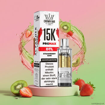 Al Fakher Crown Bar 15K Pro Max Pod Strawberry Kiwi - Verpackung und Nachfuellbehaelter