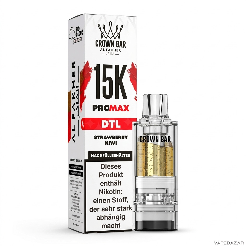 Al Fakher 15K Pro Max Strawberry Kiwi Drittbild | Vapebazar Al Fakher Crown Bar 15K Pro Max Pod Strawberry Kiwi - Produktbild Auf Weiss