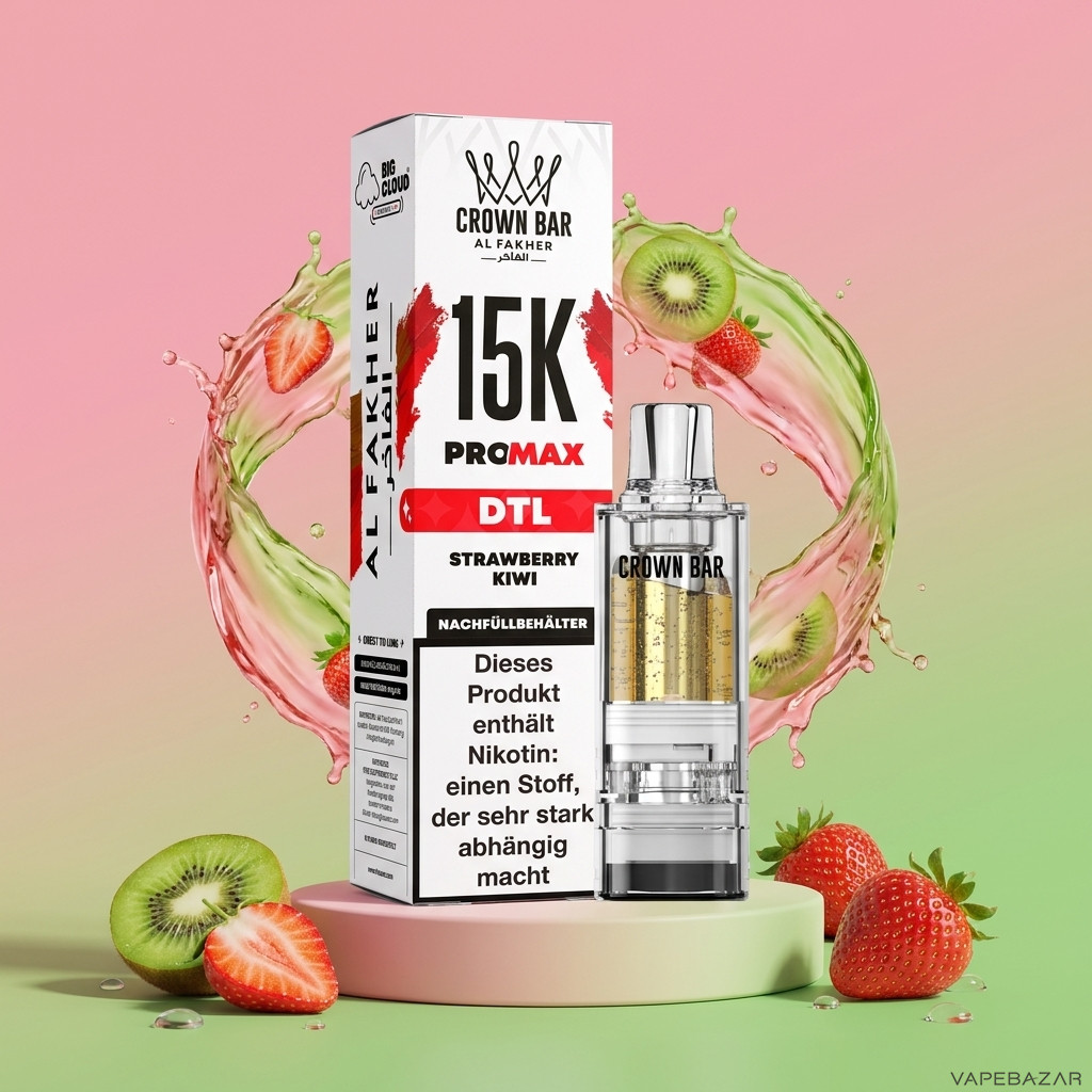 Al Fakher 15K Pro Max Strawberry Kiwi | Vapebazar Al Fakher Crown Bar 15K Pro Max Pod Strawberry Kiwi - Verpackung Und Nachfuellbehaelter
