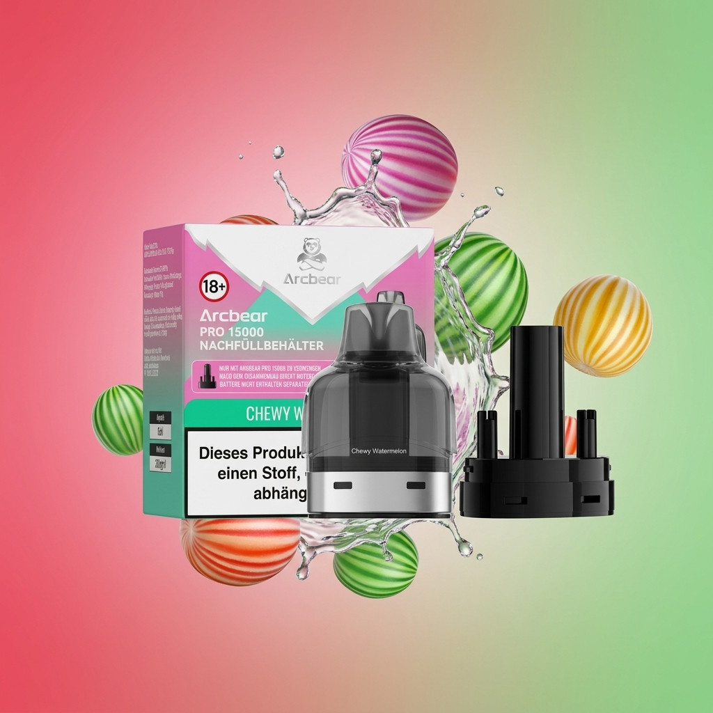 Arcbear Pro 15000 Chewy Watermelon | Vapebazar Arcbear Pro 15000 Nachfüllset – Chewy Watermelon – Liquid-Pod Und Coil-Pod