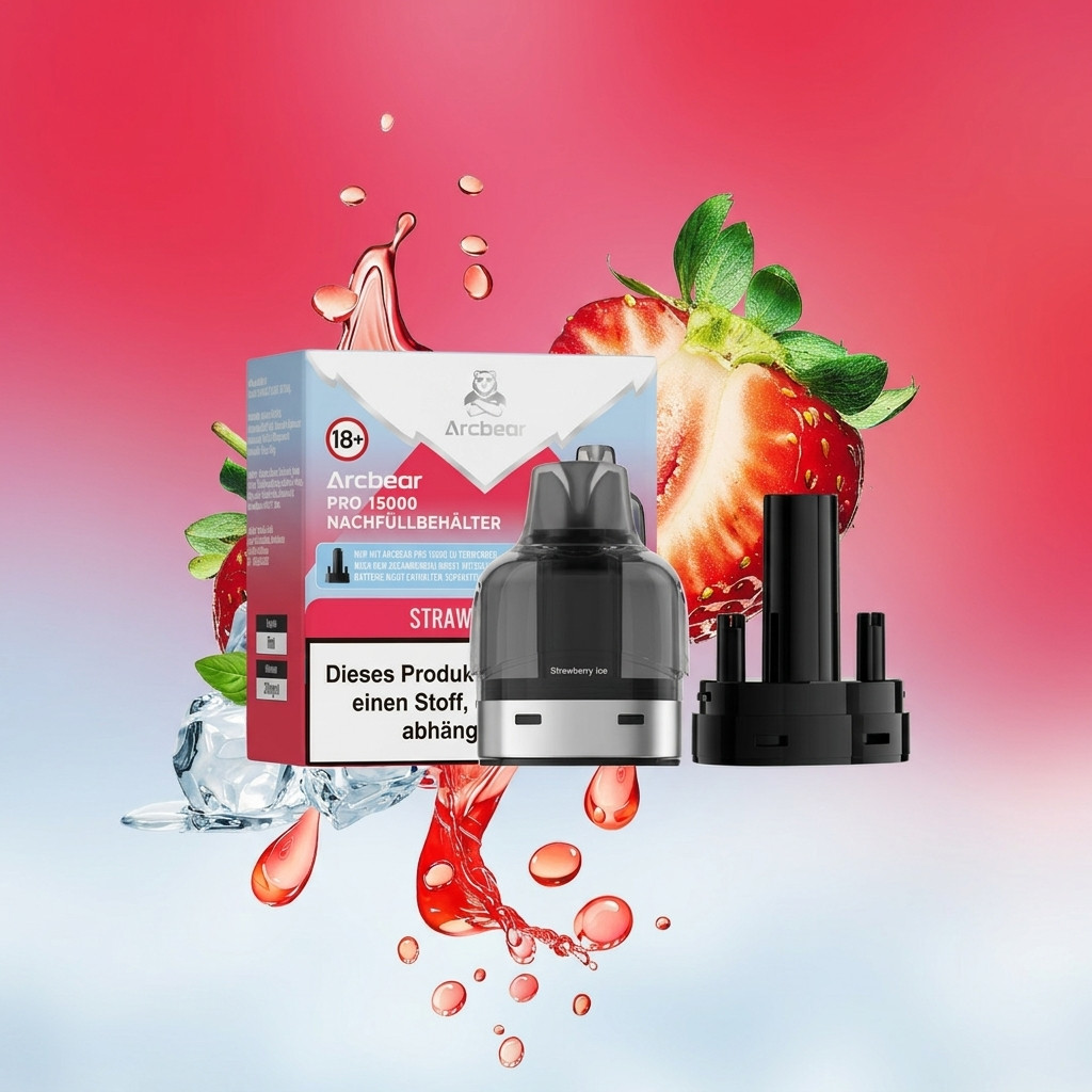 Arcbear Pro 15000 Strawberry Ice | Vapebazar Arcbear Pro 15000 Nachfüllset – Strawberry Ice – Liquid-Pod Und Coil-Pod