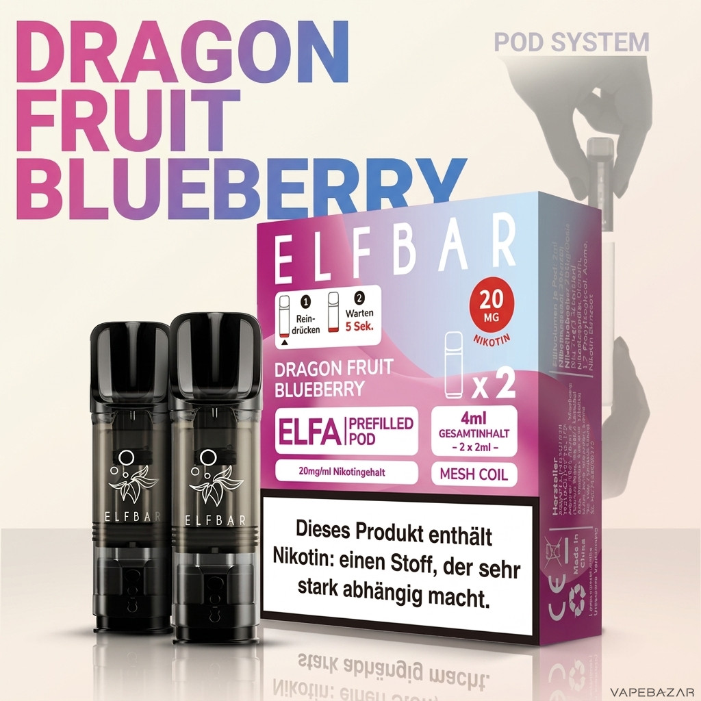 Elfa Pods Dragon Fruit Blueberry Zweitbild | Vapebazar Elfbar Elfa Pods – Dragon Fruit Blueberry – Rückseite