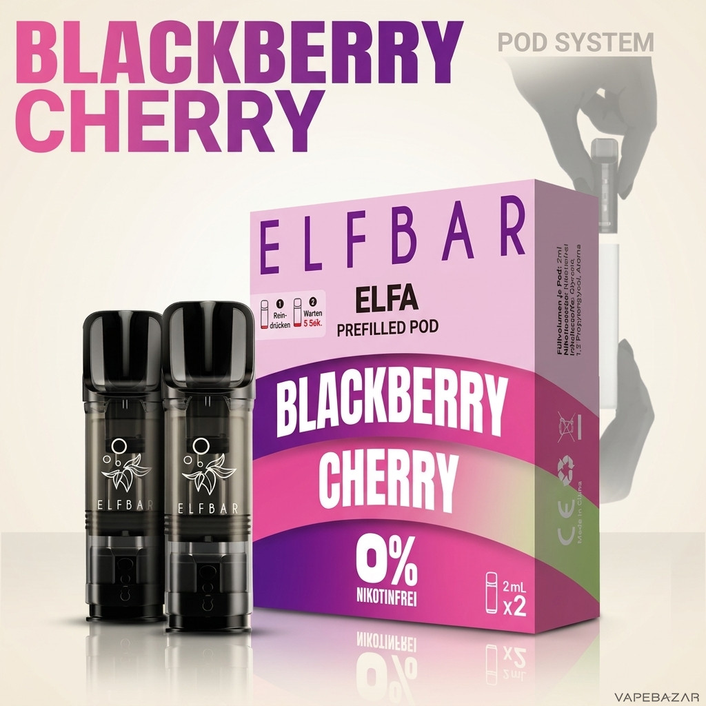 Elfa Pods Nikotinfrei Blackberry Cherry Zweitbild | Vapebazar Elfbar Elfa Pods Nikotinfrei – Blackberry Cherry – Rückseite