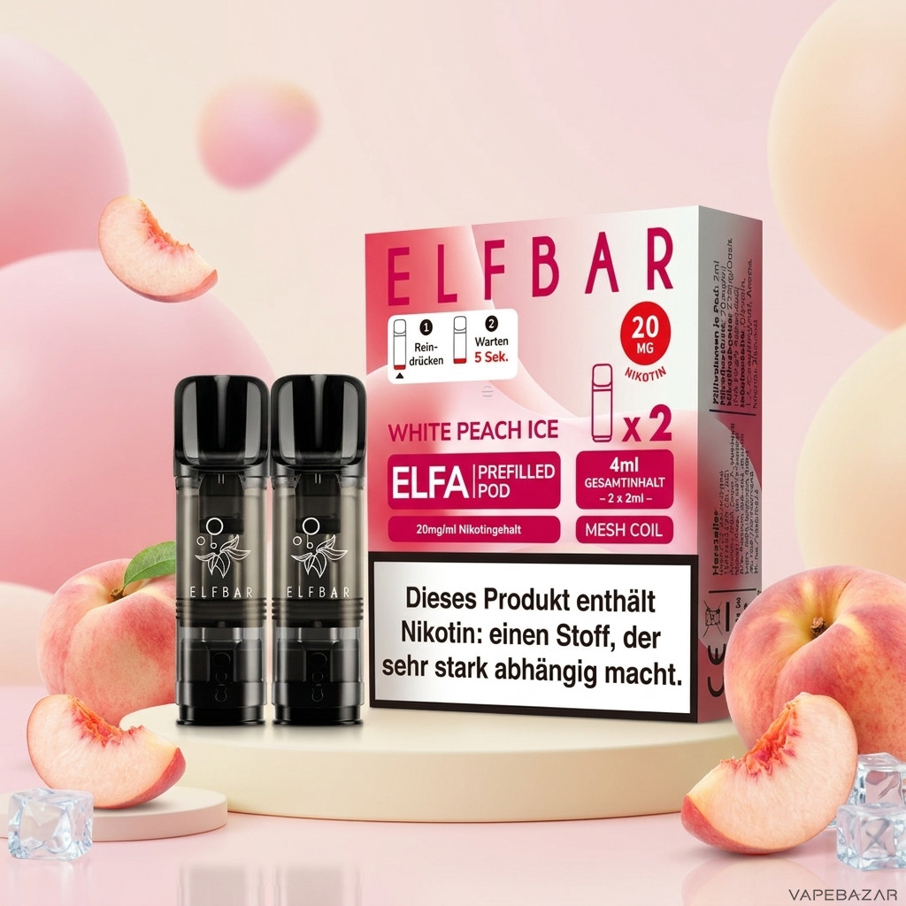 Elfa Pods White Peach Ice | Vapebazar Elfbar Elfa Pods – White Peach Ice – 2Er Pack