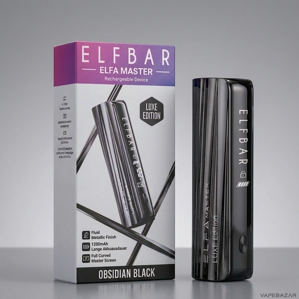 Elfbar Elfa Master Luxe Edition Obsidian Black Zweitbild | Vapebazar Elfbar Elfa Master Luxe Edition – Obsidian Black – Detailansicht