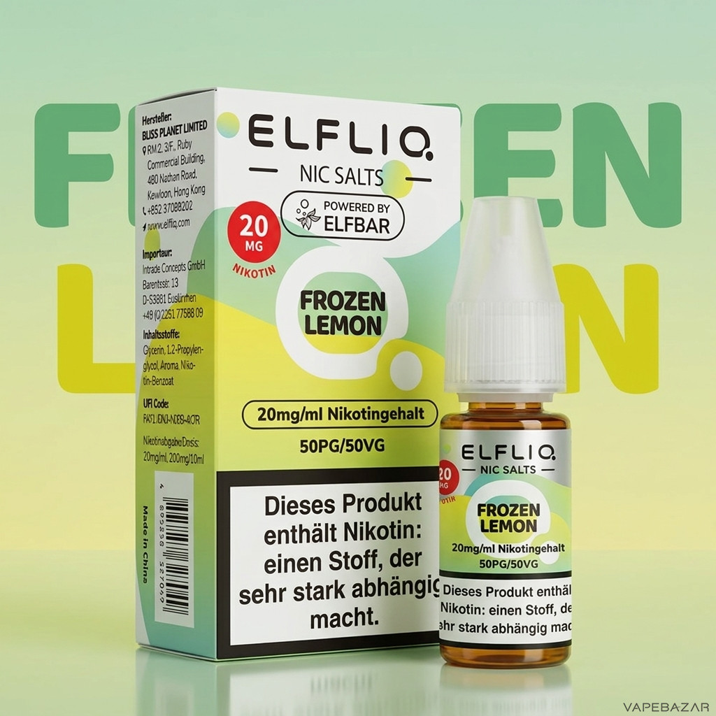 Elfliq Frozen Lemon Zweitbild | Vapebazar Elfliq Frozen Lemon Liquid - Verpackung Und Flasche