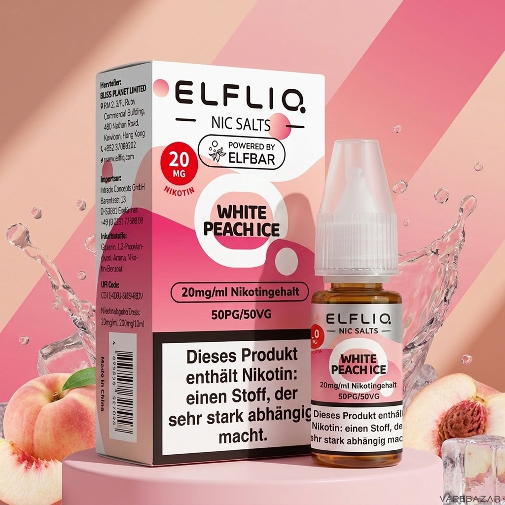 Elfliq White Peach Ice | Vapebazar Elfliq Nikotinsalz Liquid White Peach Ice 10 Ml Flasche