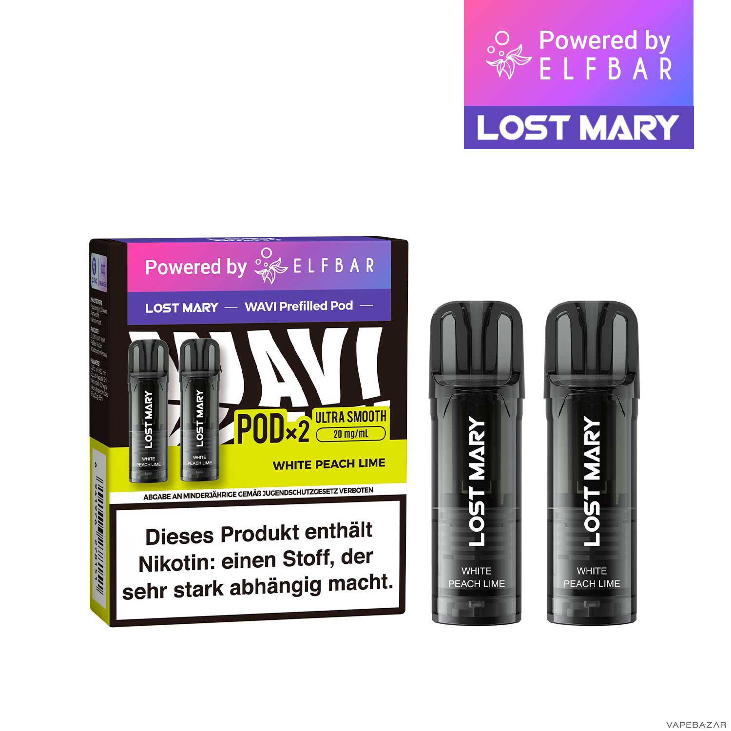 White Peach Lime | Vapebazar Lost Mary Wavi White Peach Lime - Produktbild
