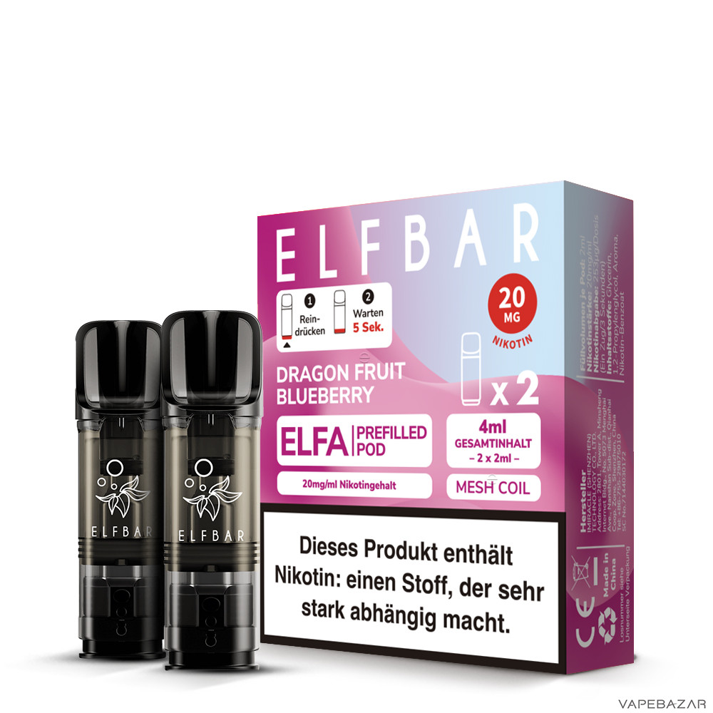 dragon fruit blueberry 2 | Vapebazar Elfbar Elfa Pods – Dragon Fruit Blueberry – 2X 2 Ml, 20 Mg/Ml