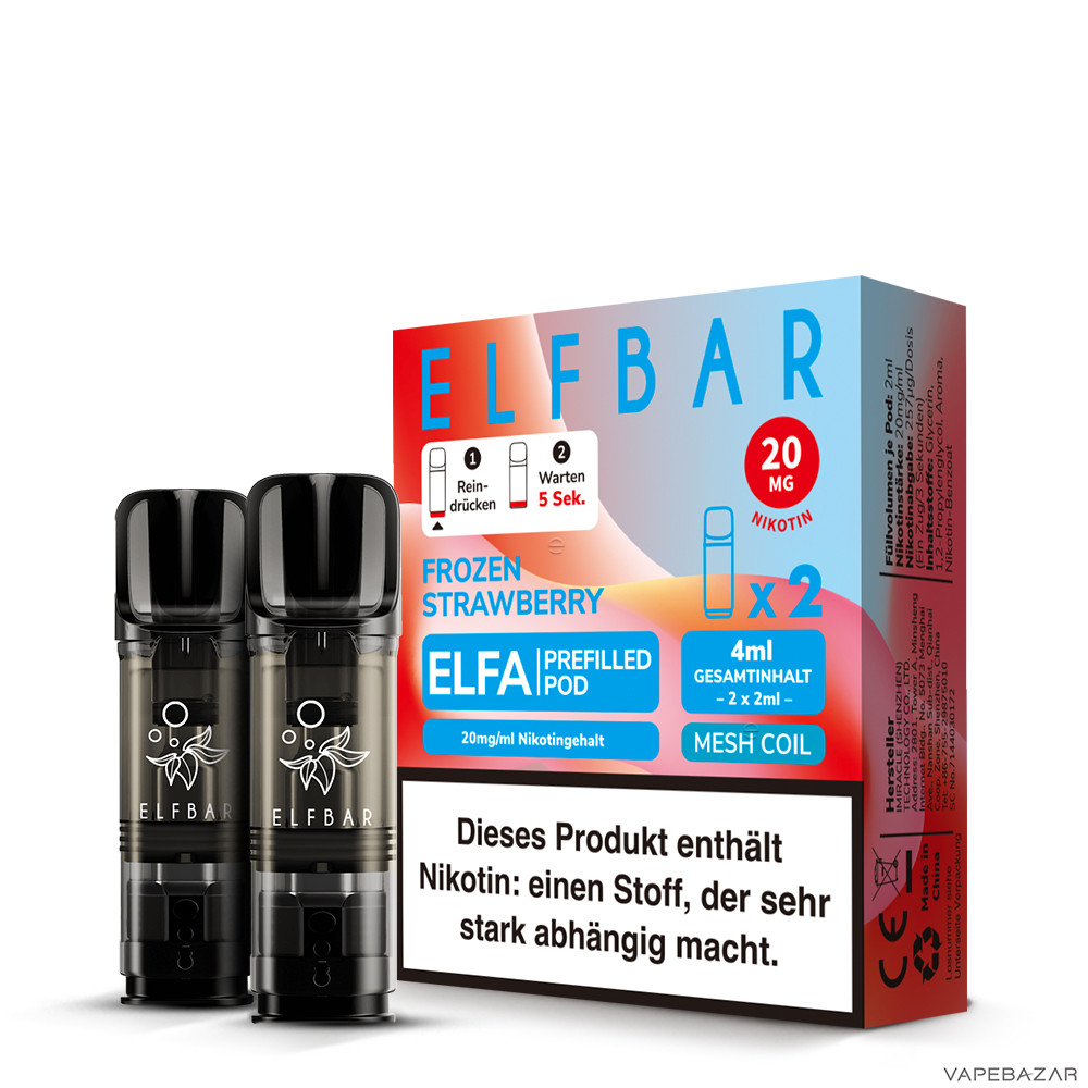 frozen strawberry 2 | Vapebazar Elfbar Elfa Pods – Frozen Strawberry – 2X 2 Ml, 20 Mg/Ml
