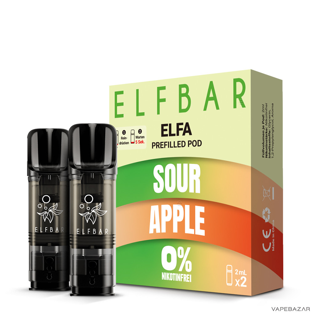 sour apple 2 | Vapebazar Elfbar Elfa Pods Nikotinfrei – Sour Apple – 2X 2 Ml, 0 Mg/Ml