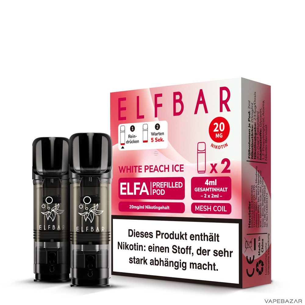 withe peach ice 2 | Vapebazar Elfbar Elfa Pods – White Peach Ice – 2X 2 Ml, 20 Mg/Ml