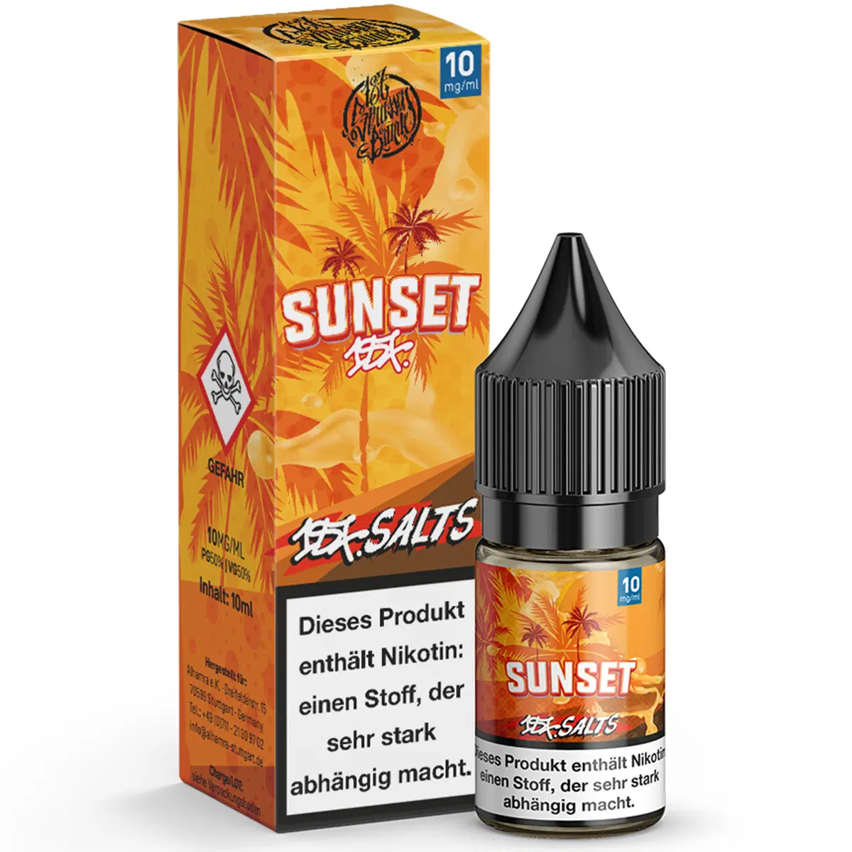 187 Salts Sunset NicSalt Liquid 10mg | Vapebazar 187 Salt Liquid Sunset - Flasche Mit Verpackung
