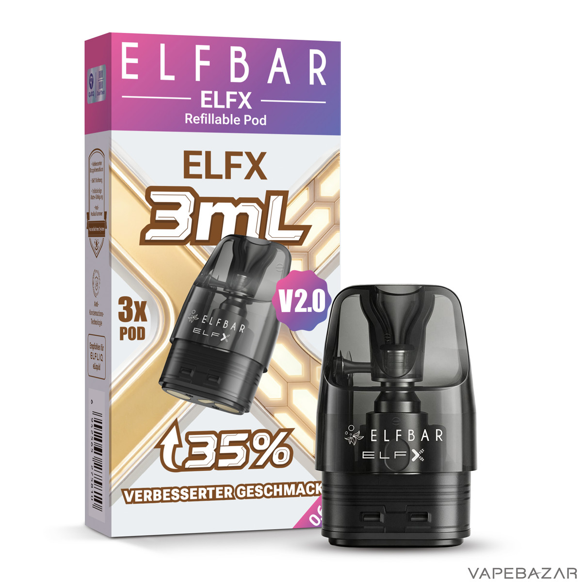 Elfx 2 3ml Pod | Vapebazar Elfbar Elfx V2.0 Pod 3 Ml - 3Er Pack Verpackung Und Pod