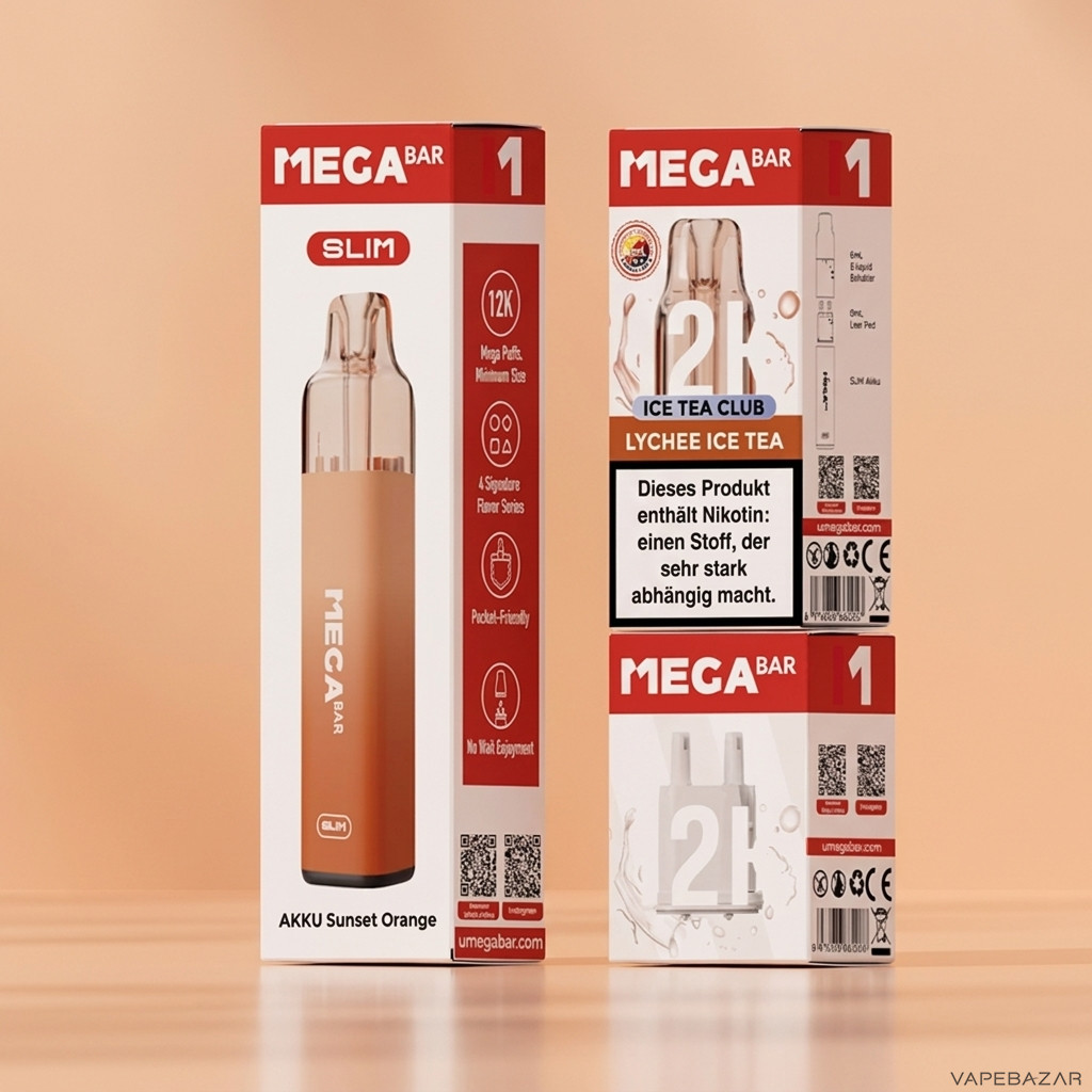 Megabar 12K Starter Kit Lychee Ice Tea Zweitbild | Vapebazar Megabar Slim 12K Starter Kit Lychee Ice Tea - Detailansicht