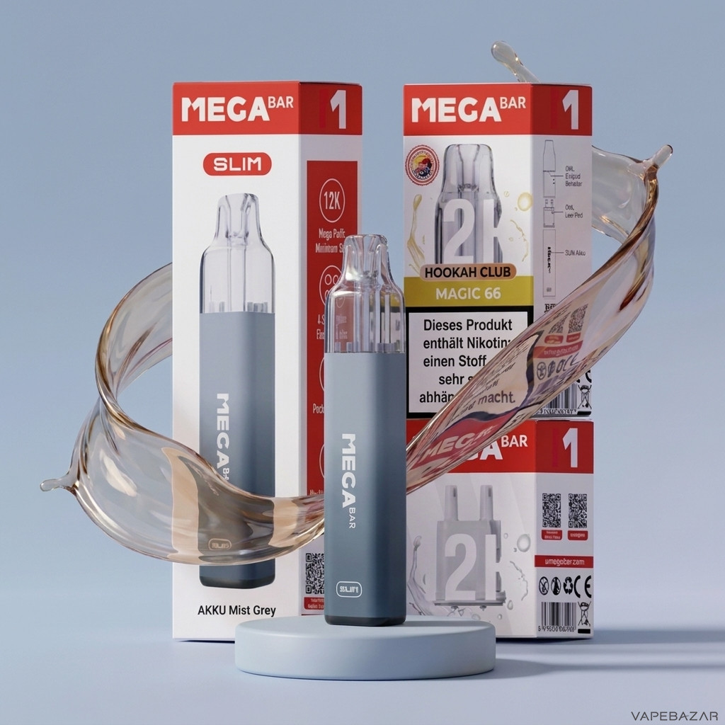 Megabar 12K Starter Kit Magic 66 | Vapebazar Megabar Slim 12K Starter Kit Magic 66 - Akkutraeger Mist Grey Mit Verpackung