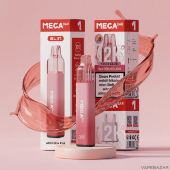 MegaBar Slim 12K Starter Kit Watermelon - Akkutraeger Glow Pink mit Verpackung