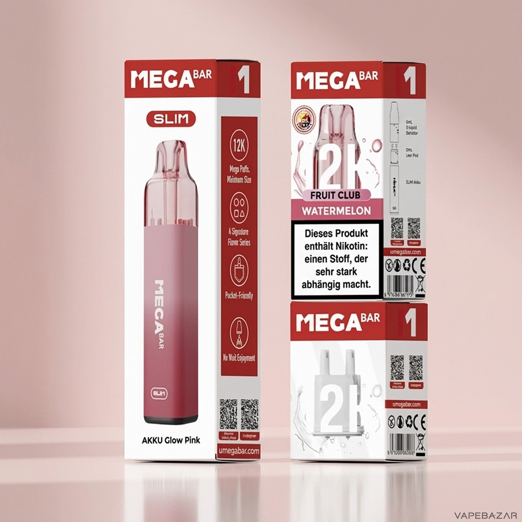 Megabar 12K Starter Kit Watermelon Zweitbild | Vapebazar Megabar Slim 12K Starter Kit Watermelon - Detailansicht
