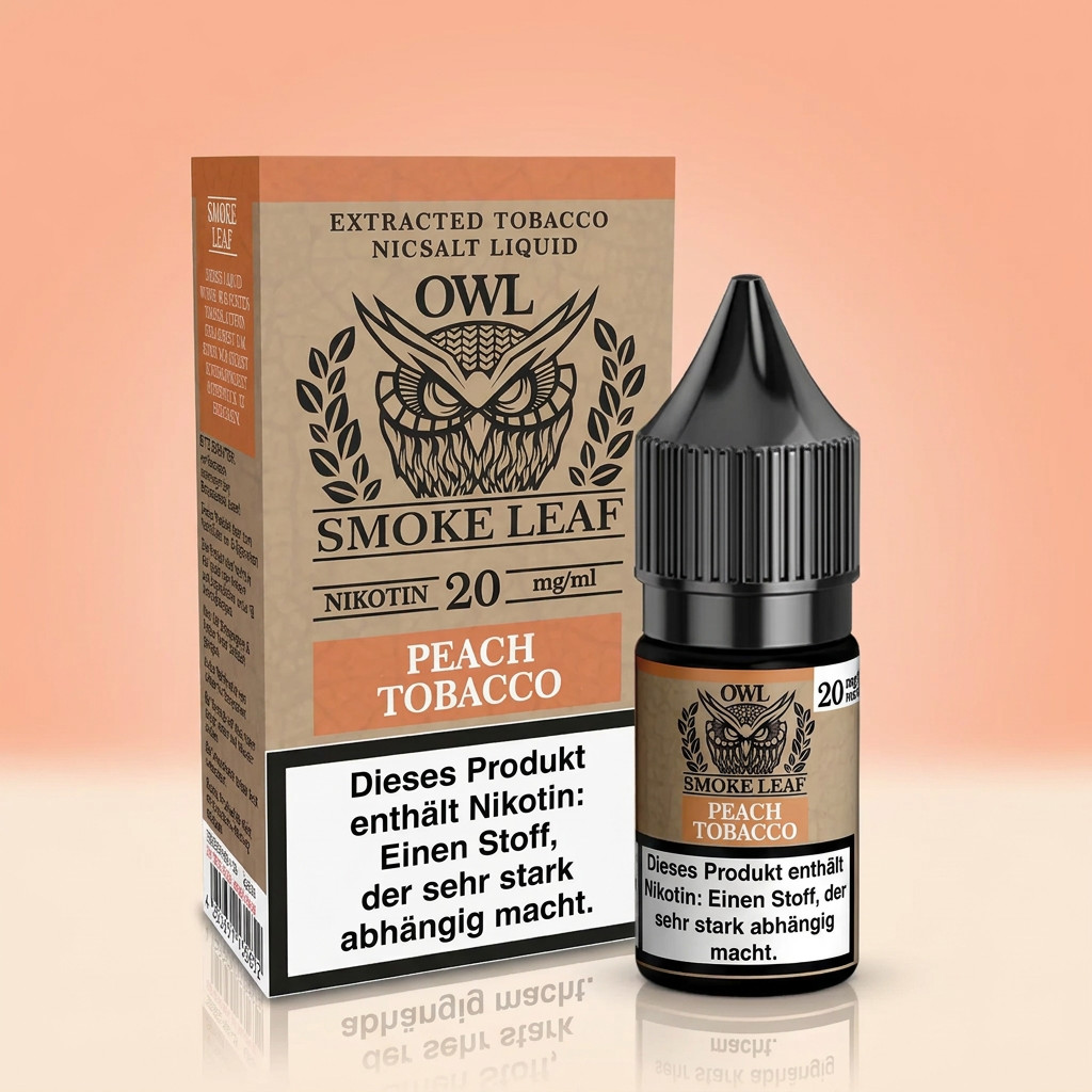 OWL Smoke Leaf Peach Tobacco Zweitbild | Vapebazar Owl Smoke Leaf Peach Tobacco - Flasche Detailansicht
