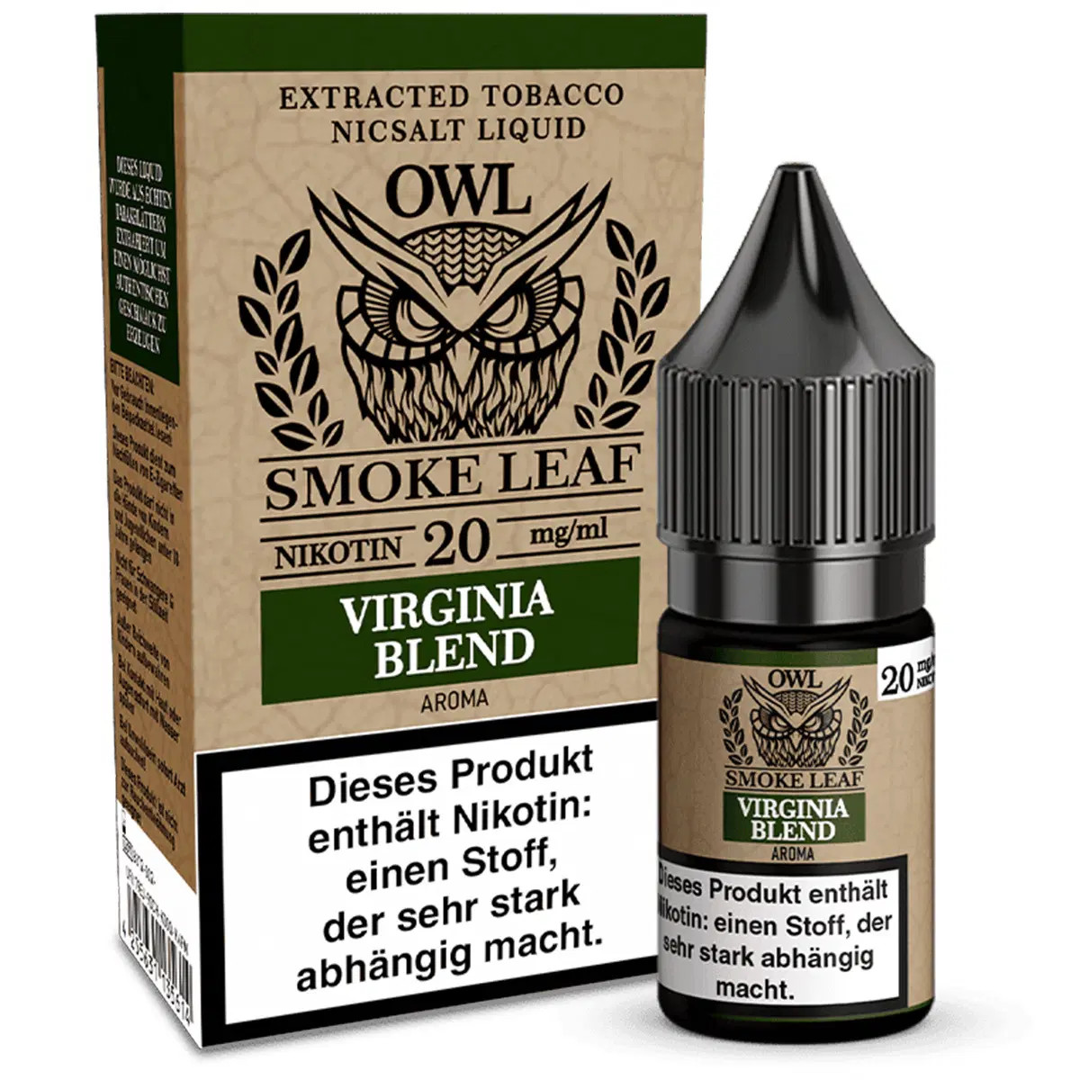 OWL Smoke Leaf Virginia Blend Drittbild | Vapebazar Owl Smoke Leaf Virginia Blend - Flasche Mit Verpackung