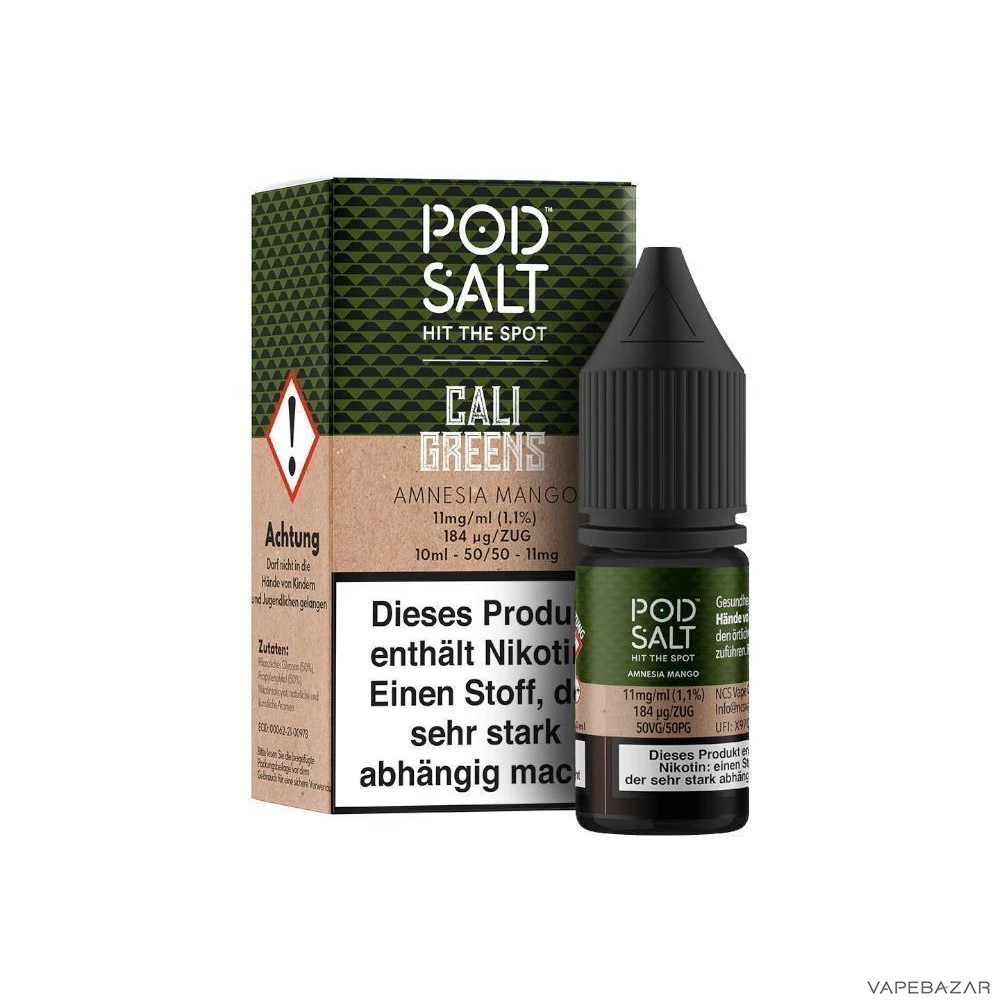 Pod Salt Fusion Cali Greens Amnesia Mango Drittbild | Vapebazar Pod Salt Fusion Amnesia Mango - Flasche Mit Verpackung